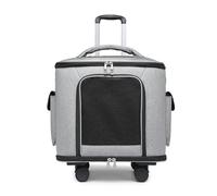 Rolling Cat Cage, Portable Cat Cage for Pets up to 22 lbs, with Telescopic Handle and Wheels, Suitable for Car Travel Bus Subway (Gray)