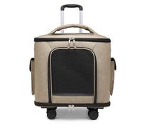 Rolling Cat Cage, Portable Cat Cage for Pets up to 22 lbs, with Telescopic Handle and Wheels, Suitable for Car Travel Bus Subway (Khaki)