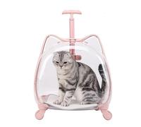 Rolling Cat Cage with Wheels, Suitable for Pets Up to 16 Pounds, Transparent and Portable, for Dogs, Cats Or Rabbits, Perfect for Travel/Walking (Pink)