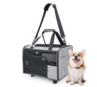 Rolling Cat Carrier | Airline Approved Pet Carrier with Wheels - Shoulder Bag Breathable Large Capacity Tote for Dog Puppy Kitten Outing Travel Car Bus Subway