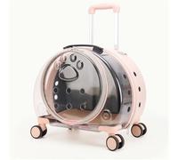 Rolling Cat Carrier, PC Materials Hard Shell Cat Carrier, Pet Carrying Case with Clear Window, Pet Carrier with Pull Rod(Pink)