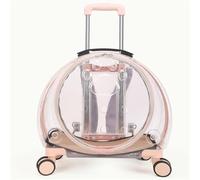 Rolling Cat Carrier, PC Materials Hard Shell Cat Carrier, Pet Carrying Case with Clear Window, Pet Carrier with Pull Rod(Light Pink)