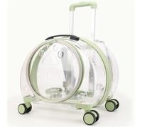 Rolling Cat Carrier, PC Materials Hard Shell Cat Carrier, Pet Carrying Case with Clear Window, Pet Carrier with Pull Rod(Light Green)