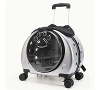 Rolling Cat Carrier, PC Materials Hard Shell Cat Carrier, Pet Carrying Case with Clear Window, Pet Carrier with Pull Rod(Gray)