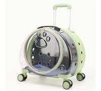 Rolling Cat Carrier, PC Materials Hard Shell Cat Carrier, Pet Carrying Case with Clear Window, Pet Carrier with Pull Rod(Green)