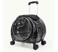 Rolling Cat Carrier, PC Materials Hard Shell Cat Carrier, Pet Carrying Case with Clear Window, Pet Carrier with Pull Rod(Black)