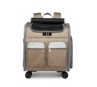 Rolling Cat Carrier with Wheels, Dog Carrier for Small Dogs & Large Cats, Portable and Foldable Pet Carrier on Wheels, Large Capacity, Breathable Mesh, Side Pocket(Khaki)