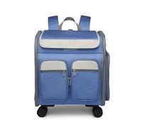 Rolling Cat Carrier with Wheels, Dog Carrier for Small Dogs & Large Cats, Portable and Foldable Pet Carrier on Wheels, Large Capacity, Breathable Mesh, Side Pocket(Blue)
