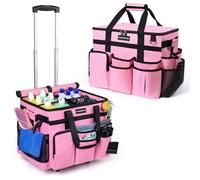 Rolling Cleaning Caddy Bag with Detachable Trolley, Cleaning Supplies Organizer Cart on Wheels