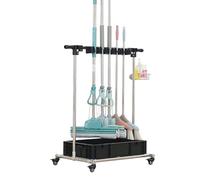 Rolling Cleaning Supply nizer Cart with Mop Bucket & Broom Holder - Efficient Storage Solution for Home Schools & Hospitals - Tidy Up Your Space!