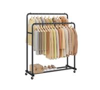 Rolling clothes rack with lockable wheels, Ink Black / Double Rods