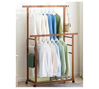 Rolling Clothes Rack with Shelves Bamboo Double Rail Garment Stand on Wheels Ideal for Entryways & Bedrooms Brown 80 cm Storage Solution