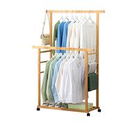 Rolling Clothing Rack with Shelves Bamboo Garment Rack on Wheels Double Rail Clothing nizer for Entryways Bedrooms - Stylish & Space-Saving Solution
