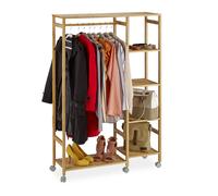 Rolling coat stand Bamboo Garment Rack Modern Wardrobe 6 Tiers Easy Assembly