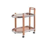 Rolling Coffee Table, Solid Wood 2-Tier Table with Storage Shelves, Rustic Side Table, Mobile Bar Cart for Living Room