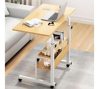 Rolling computer desk with casters - Height-adjustable wooden desk for small spaces, corner placement, bedside table