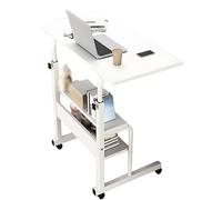 Rolling computer desk with casters - Height-adjustable wooden desk for small spaces, corner placement, bedside table