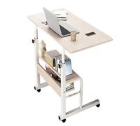 Rolling computer desk with casters - Height-adjustable wooden desk for small spaces, corner placement, bedside table