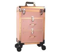 Rolling Cosmetic Case Beauty Rolling Luggage Multi-Layer Pull Rod with Makeup Case Travel Suitcase Trolley Cosmetic Box(Rose Gold)