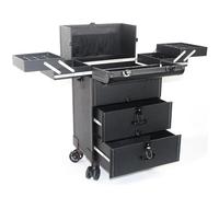 Rolling Cosmetic Case Makeup Storage Box Beauty Artist Suitcase Barber Toolbox Vintage Manicure Embroidery Trolley Case(Color 4)