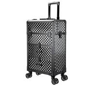 Rolling Cosmetic Case Makeup Trolley Cosmetics Suitcase Multilayer Beauty Manicure Box Large Capacity Travel Rolling Luggage Bags(Water Cube Black)