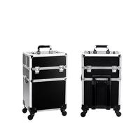 Rolling Cosmetic Case Professional 2/3/4 Layers Trolley Makeup Suitcase Portable Cosmetic Luggage Box(Black-A(2 Layers))