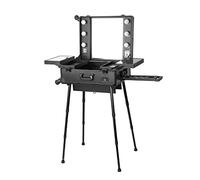 Rolling Cosmetic case,Rolling Makeup Case, Professional Studio Portable Cosmetic Train Table Case with 6 LED Lights and Wheels Beauty Makeup Trolley Station Lockable Box 4 Adjustable Legs