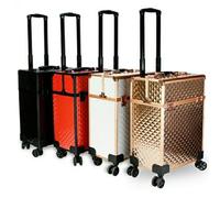 Rolling Cosmetic Case Travel Rolling Organizer Tool Suitcase Makeup Train Case Hairdressing Trolley Stylist Beauty Salon Cosmetic Luggage(Black)