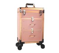 Rolling Cosmetic Case Women Pink Trolley Cosmetic Rolling Luggage Men Black Nails Makeup Toolbox Beauty Suitcase(Rose Gold)