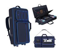 Rolling DJ Controller Case Compatible with DDJ-FLX10/ 1000/ 1000SRT/ DDJ-GRV6/ REV5/ REV7, Thick Padding Gig Backpack with Adjustable Backpack Strap and Multi- Pockets for Gear (Blue, with wheels)