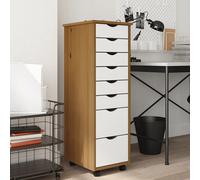 Rolling Drawer Cabinet Honey Brown White Pine 34x39x103cm 8Drawer Mobile Compact