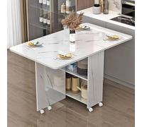 Rolling Drop-Leaf Dining Table with Storage, Open Shelf & 6 Wheels - Space-Saving Design for Small Dining Rooms & Kitchens, L-120CM W-60CM