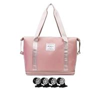 Rolling Duffel Bag - Large Travel Luggage, Rolling Equipment Bag, High Performance Duffel with Telescopic Handle and Inline, Spacious Soft Side Bag for Airport Paths and Road Trips, Pink, see