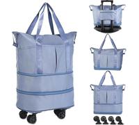 Rolling Duffel Bag with Wheels, Expandable Foldable Carry-On Duffel Bag for Travel, Shopping Bag on Wheels, Large Weekend Luggage Bag for Women & Men, Durable Travel Bag, Blue