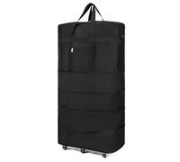 Rolling Duffle Bag Black Rolling Luggage with Wheels Unisex Expandable Folding Oxford Trolley Suitcase Travel Bag for Women Men Weekend Trip with Wheels(31inch)