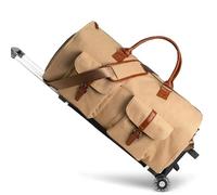 Rolling Duffle Bag Foldable Suit Bag, Garment Travel Bag with Wheels Waterproof Large Capacity Multifunctional Business Trolley Box, Luxury Weekend with Wheels(Light Brown)