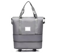 Rolling Duffle Bag Travel Bag Foldable Dry Wet Separation Luggage Bag,Lightweight,Hand-held Shoulder Bag,Women's Yoga and Fitness Bag with Wheels with Wheels(Grey)