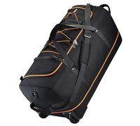 Rolling Duffle Bag with Wheels,110L/140L Expandable Soft-Sided Foldable Duffle Bag with 2 Rubber Wheels,Packable 32” Rolling Carry-On with Multi-Pockets & Compartments, Black Orange, Travel