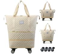 Rolling Duffle Bag with Wheels and Handle, Expandable Foldable Luggage Bag, Dry and Wet Separation Rolling Bag, Zipper Travel Carry on Bag for Gym,Camping,Travel Beige Accessory