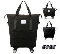 Rolling Duffle Bag with Wheels and Handle, Expandable Foldable Luggage Bag, Dry and Wet Separation Rolling Bag, Zipper Travel Carry on Bag for Gym,Camping,Travel Black, Travel Bag with Wheels