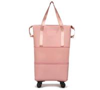 Rolling Duffle Bag with Wheels Expandable Rolling Duffle Pack Lightweight Foldable Business Travel Bag with Wheels Handle Multiple Pocket Dry Wet for Women and Men(Pink)