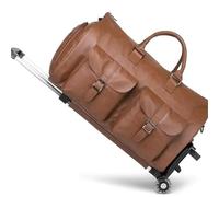 Rolling Duffle Bag with Wheels Foldable Suit Bag, Garment Travel with Wheels Waterproof Large Capacity Multifunctional Business Trolley Box, Luxury Weekend(Brown)