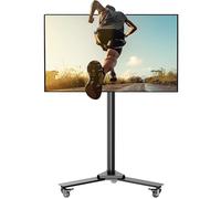 Rolling Easel TV Stand for 32-75 Inch TVs, Portable Corner Floor TV Stand on Wheels, Height Adjustable Mobile TV Cart for Bedroom Living Room, Holds Up to 110Lbs (Black)