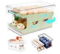 Rolling Egg Holder for Fridge, 24 Egg Dispenser for Refrigerator, Automatic Egg Storage Container Organizer for Fridge Refrigerator, Kitchen Pantry Organization, Light Green