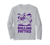 Rolling Fatties Funny Pug Design Chubby Dog Cartoon Art Long Sleeve T-Shirt