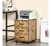 Rolling File Cabinet with 3 Drawers, Under Desk Mobile Filing HOMCOM Brown One Size
