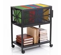 Rolling File Cart, Mobile Hanging File Cabinet with Wheels, Black Metal
