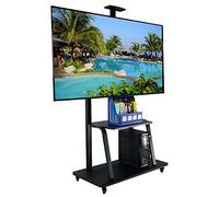 Rolling Floor TV Stand with Camera Shelf, for 55-75 Inch Flat Screen/Curved TVs, Black Heavy Duty Portable Mobile TV Cart with Wheels, Universal Tall TV Mount Trolley for Home And Office