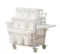Rolling Flower Display Vendor Cart Stand for Market with Buckets and Foldable Workbench, Carbon Steel Plant Organizer for Florist Shop