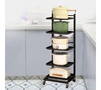 Rolling Fruit and Vegetable Storage Cart 5-Board Black Kitchen nizer Bathroom & Kitchen Drawer Unit Versatile Rolling Trolley for Easy Access and Space Saving